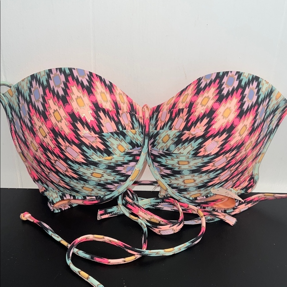 Victoria Secret Padded Push Up Colorful Patterned Bikini Top NWOT 34DD A1